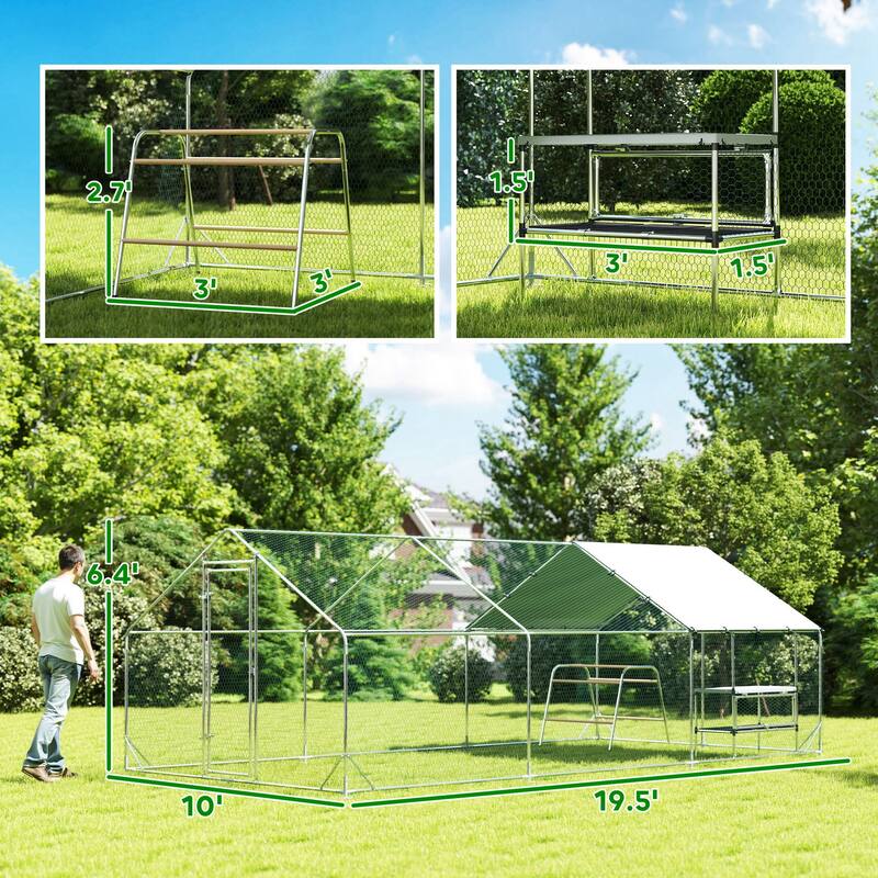 194 sq.ft Chicken Coop with Waterproof 420D Oxford Cover and Galvanized Frame Perches