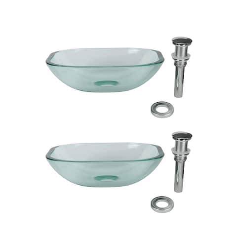 Small Square Countertop Vessel Bathroom Sink Tempered Glass 12-3/4" W Drain and Gasket Pack of 2 Renovators Supply