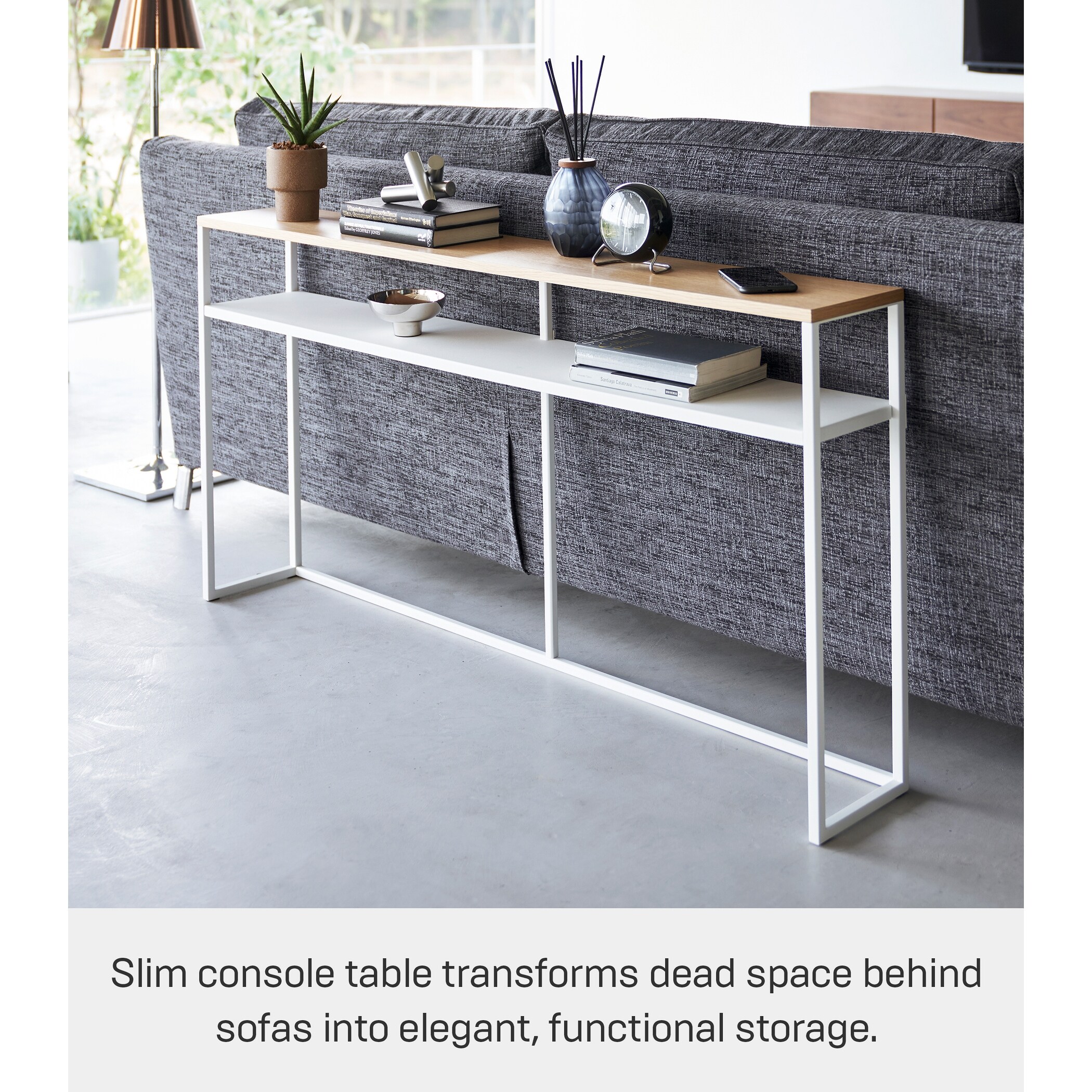 Yamazaki Home Long Console Table - Two Styles, Steel, Shelf, Holds