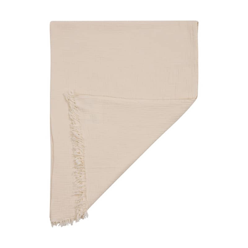 HomeRoots 47" X 60" Beige Cotton Woven Turkish Towel Throw Blanket with Fringe