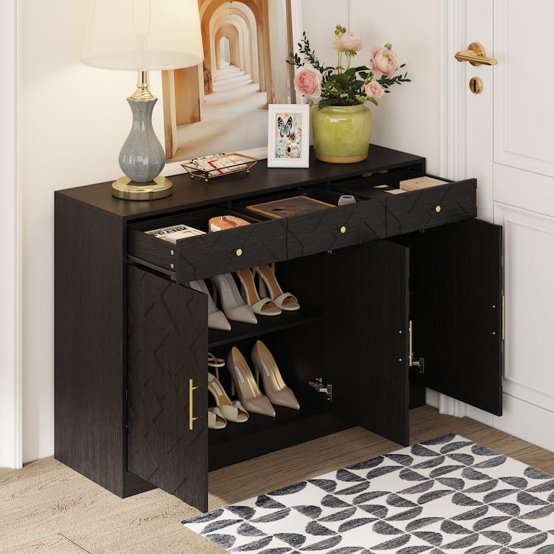 Black Shoe Cabinet Storage Shoe Rack Organizer with 3 Drawers