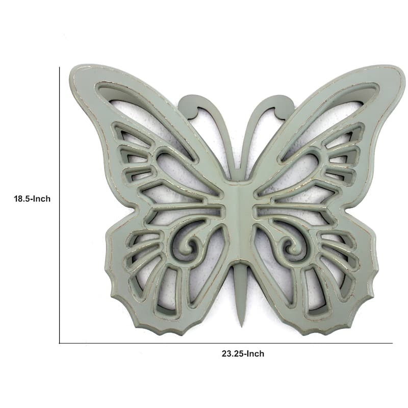 Set of 2 Wooden Butterfly Wall Plaque with Cutout Detail, Light Gray