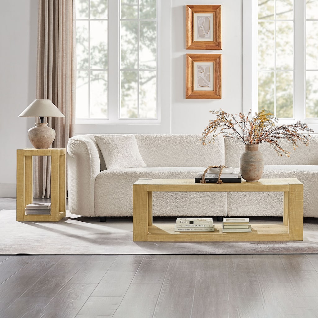 Camden 2-Piece Rectangle Coffee Table Set MDF with Two-Tier Storage Design in Natural Finish by GDFStudio