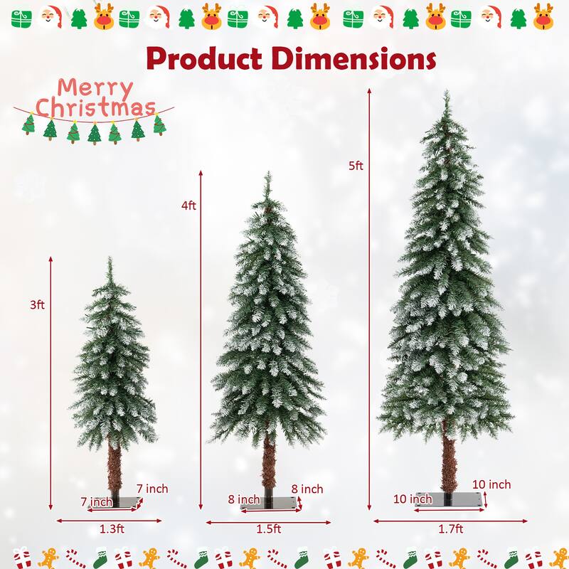 Gymax Pre-Lit Artificial Christmas Tree Set of 3 w/ 3/4/5 FT Faux