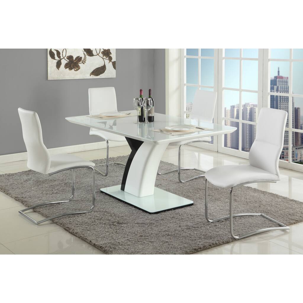Somette Natalie White and Black Glass Dining Table