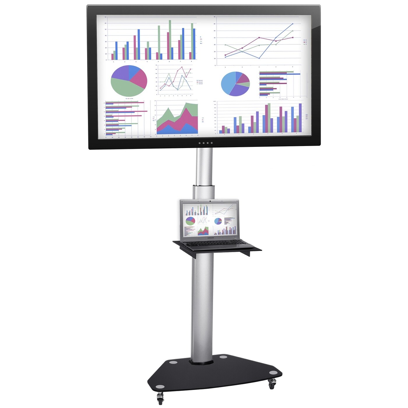 37/" ~ 70/" TV Mount Stand Cart Mobile Tilting Rotating Height Adjustable w// Shelf