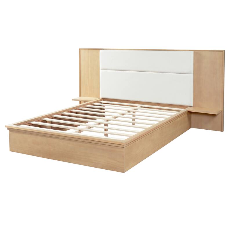 Christopher Knight Home - Avery Platform Bed Frame with Upholstered Headboard & Built-In Side Shelves, No Box Spring Needed