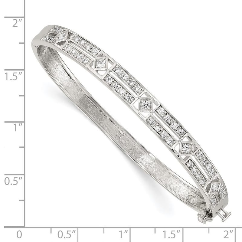 Curata 925 Sterling Silver 6mm Cubic Zirconia At Deco Hinged Bangle Bracelet