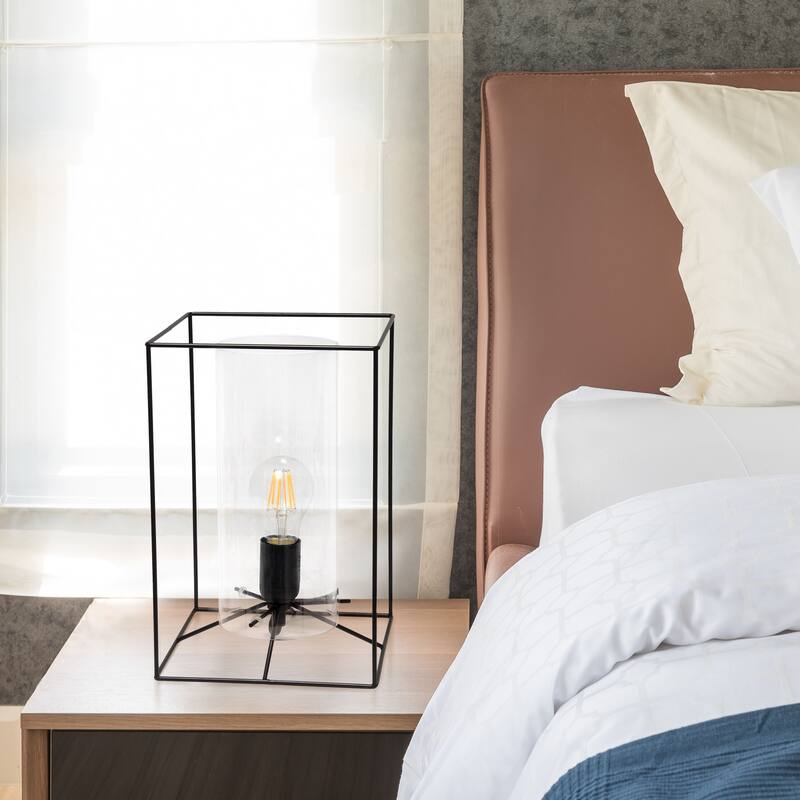 Lalia Home Framed Table Lamp with Clear Cylinder Glass Shade