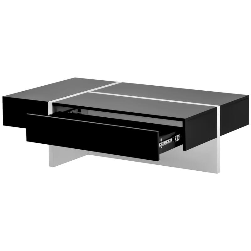 Modern Black and White Coffee Table with Drawer, 45.2" x 25.5", Contemporary Living Room Center Table