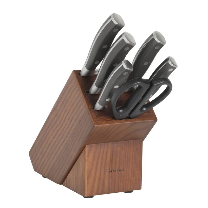 Sur La Table Kitchen Essentials High-Carbon German Steel 7 Piece Forged Cutlery Kitchen Knife Block Set W/ Ashwood Block
