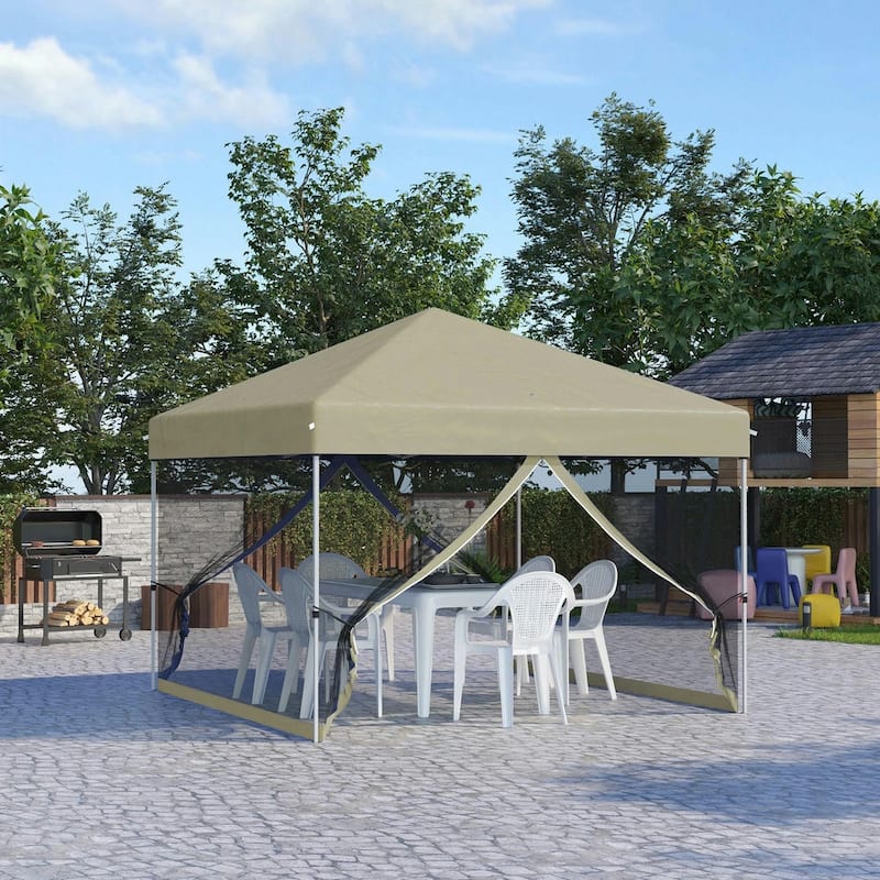 10'x10' Pop Up Canopy Tent, Adjustable Height,Wheeled Bag,Screen Room - Beige