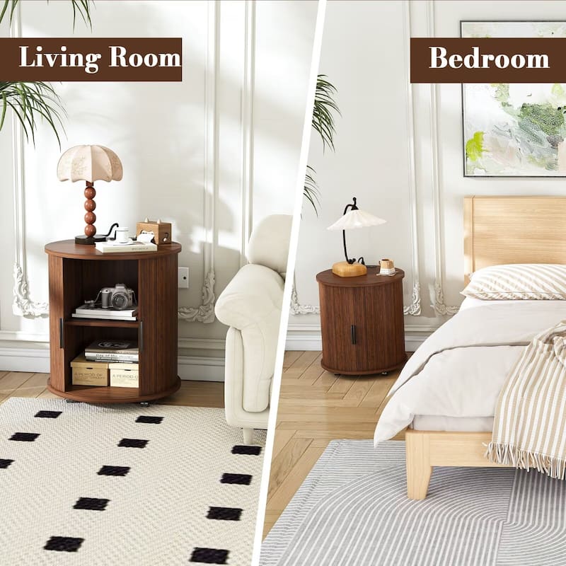 2-Tier Nightstands with USB Ports and Built-in Charging Station & Sliding Door (Set of 2 )