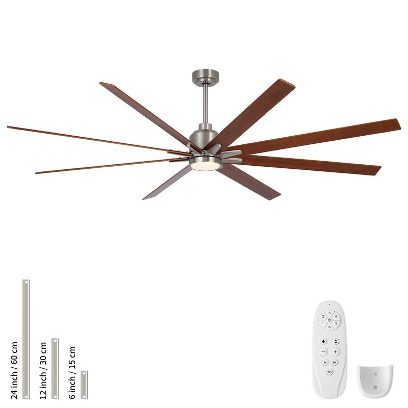 84" Oversized Large Black Walnut Solid Wood Ceiling Fan with Dimmable Led Light 8 Blades Remote Control Reversible DC Motor