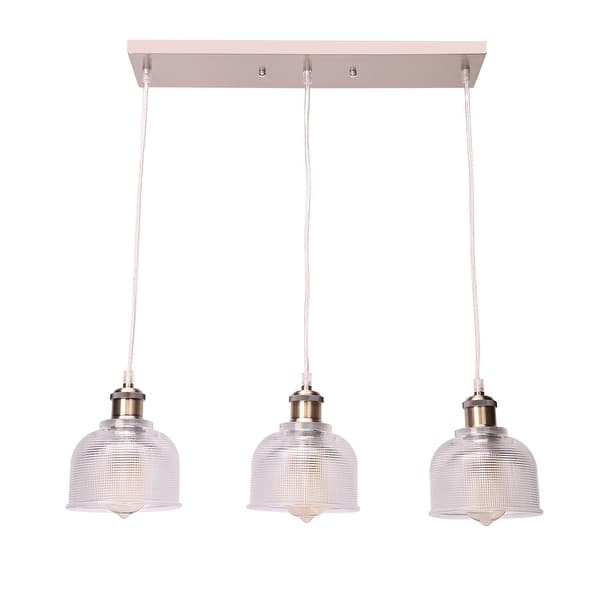 Co Z 3 Light Kitchen Island Linear Pendant With Textured Glass Shade Brushed Nickel On Sale Overstock 31415330