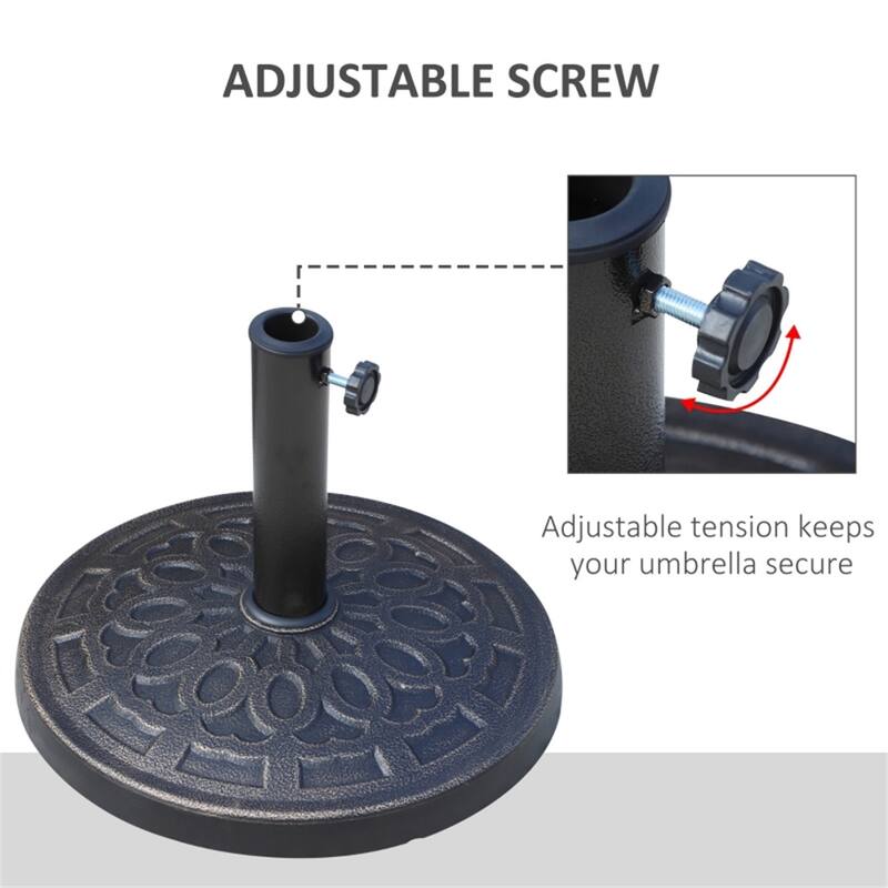 Adjustable Bronze Polyresin Umbrella Base with Hand-Turn Knob Fits 1.5 Inch and 1.89 Inch Poles - 17.25" diameter x 13.5" H