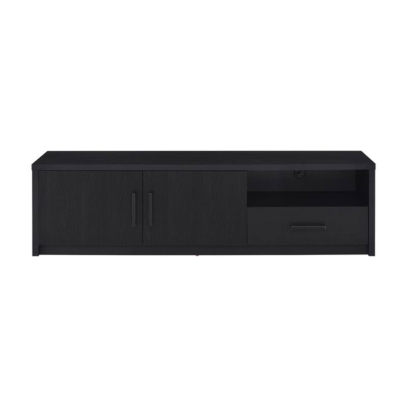 2-door Wooden TV Stand Media Console with Open Cubby in Black - Black