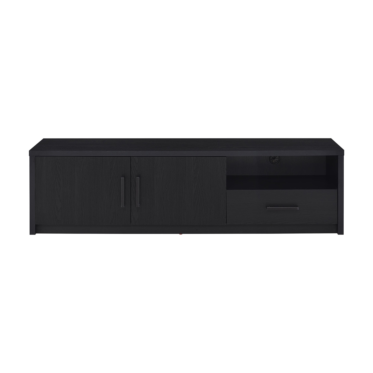 2-door Wooden TV Stand Media Console with Open Cubby in Black