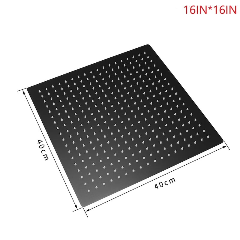 Stainlessn Steel Square Matte Black Rainfall Shower Head (8/10/12/16 Inches) - 16*16IN