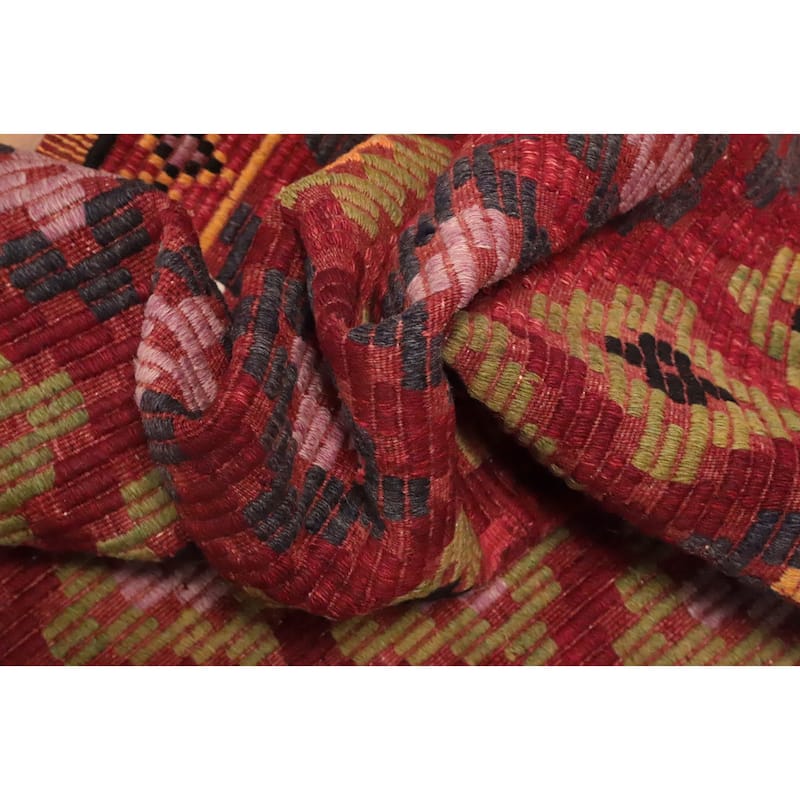 Hand Woven Oriental 100% Wool Carpet Southwestern Tribal Red Kilim Area Rug - 7' 4'' X 5' 5''