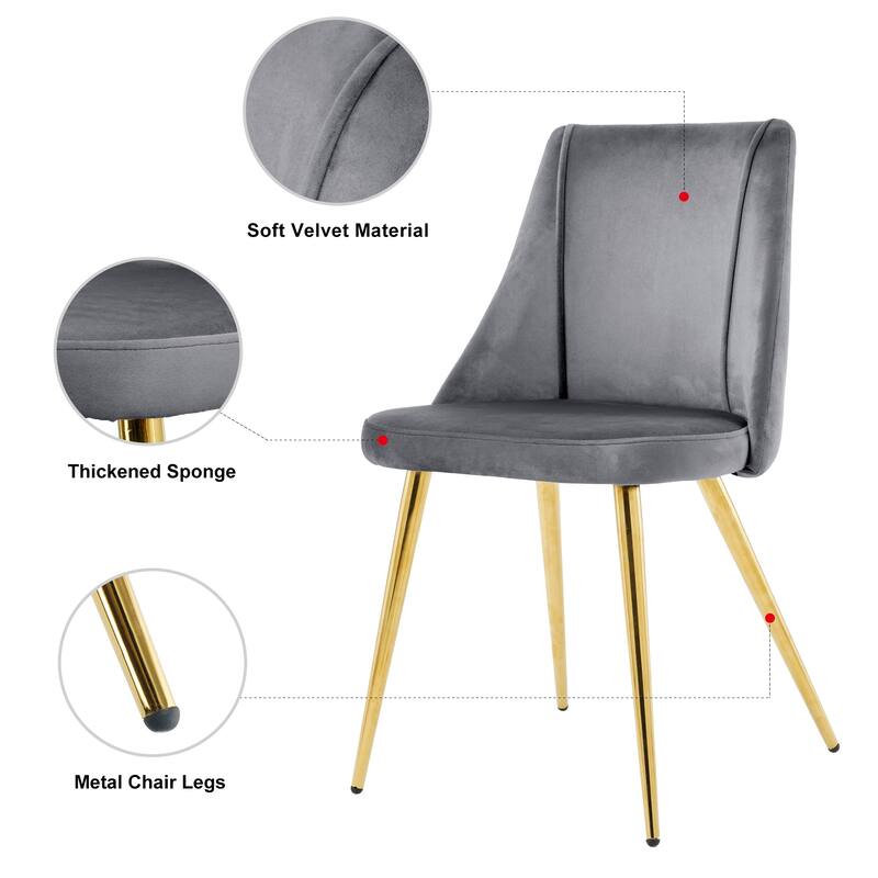 Set of 4 Modern Simple Velvet Dining Chair with Metal Legs