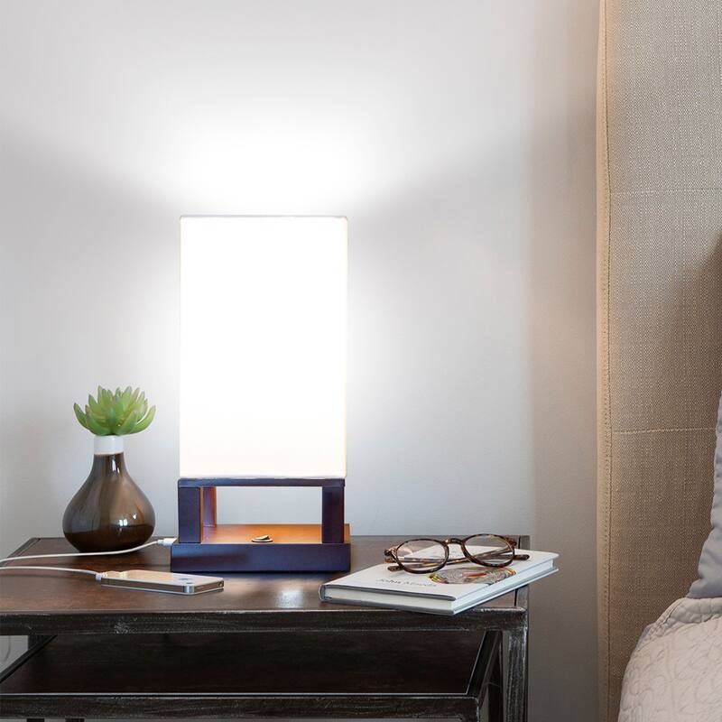 Brightech Maxwell 14 in. Havanah Brown Indoor Table Lamp with USB Port (2-Pack)