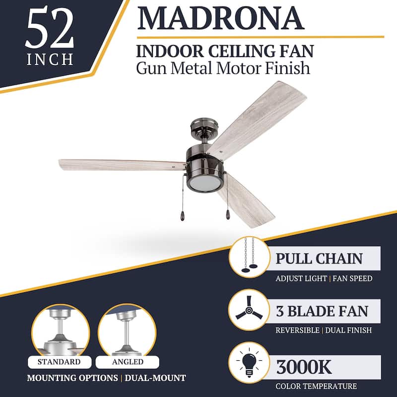 52" Prominence Home Madrona Indoor Ceiling Fan, Painted Gun Metal - 52