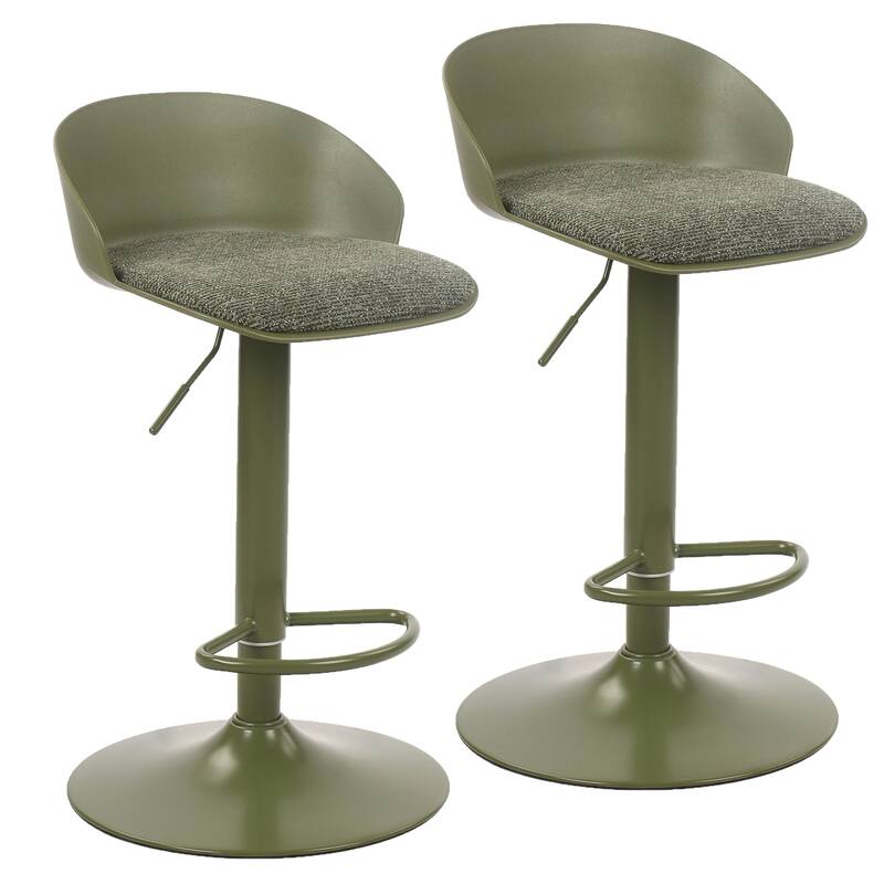 Contemporary Metal and Fabric Adjustable Air-Lift Stool, Set of 2