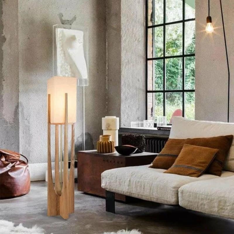 Solid Wood Modern Floor Lamp with Fabric Shade