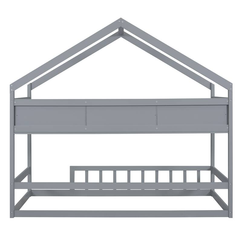 Wooden Twin Size House Bed with Storage Shelf,Kids Bed with Fence and Roof