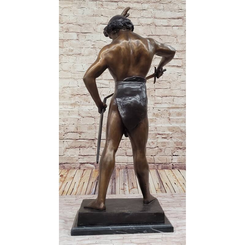 Post Pugnam Picault Bronze Statue Sculpture Warrior Sheathing Sword 35 Inches X 18 Inches