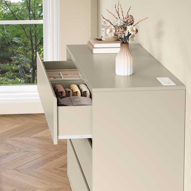 47" Wide 6 Drawer Dresser for Bedroom with Charging Station