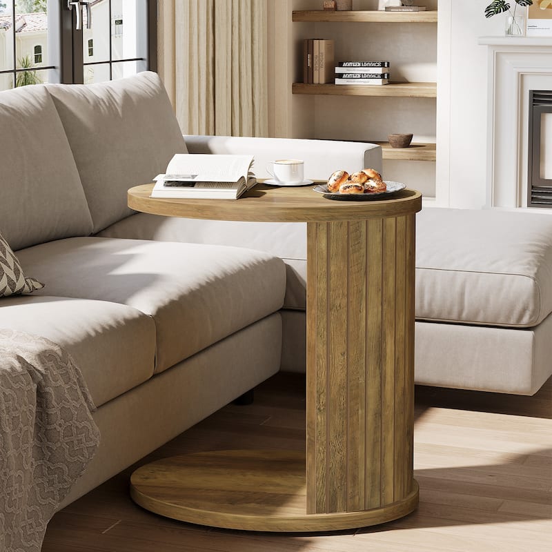 C-Shaped End Table for Couch, Fluted Sofa Side Table for Small Space