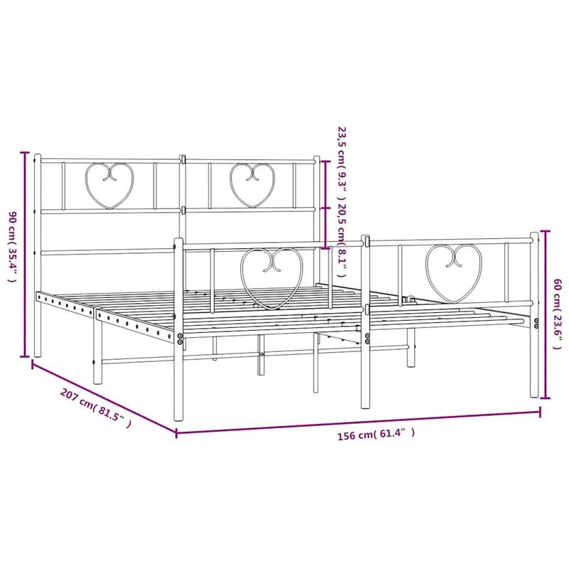 vidaXL Queen Metal Bed Frame with Headboard, White, No Mattress - 81.5" x 61.4" x 35.4"