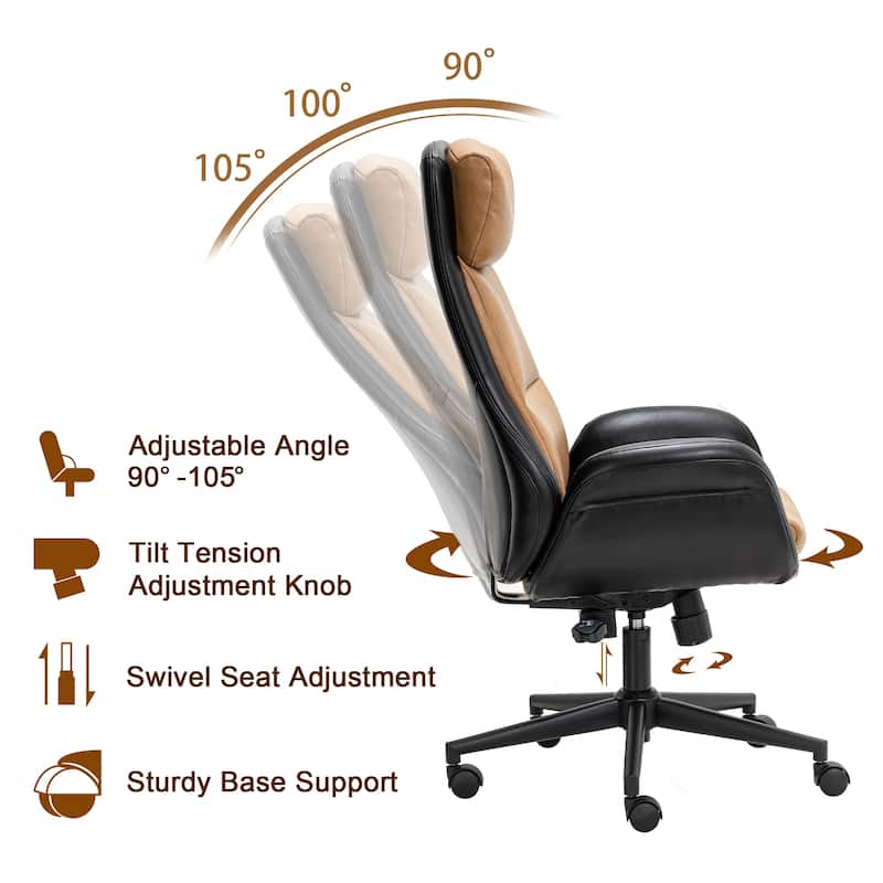 Glitzhome 48-inch Mid-century Adjustable Swivel Faux Leather Office Chair