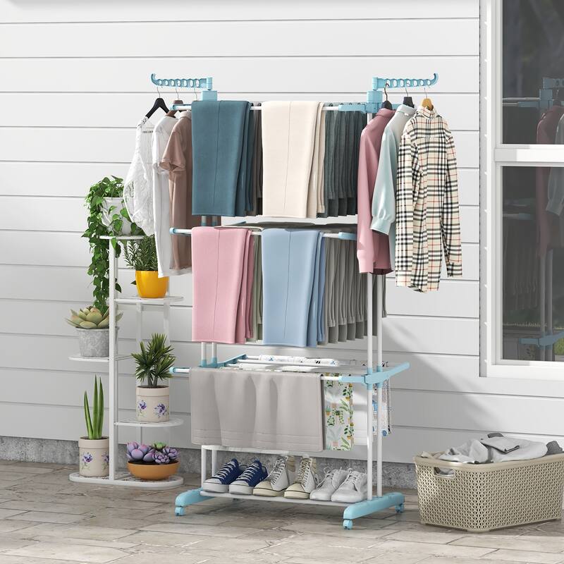 Gymax 3-tier Folding Clothes Drying Rack w/ Rotatable Side Wings &