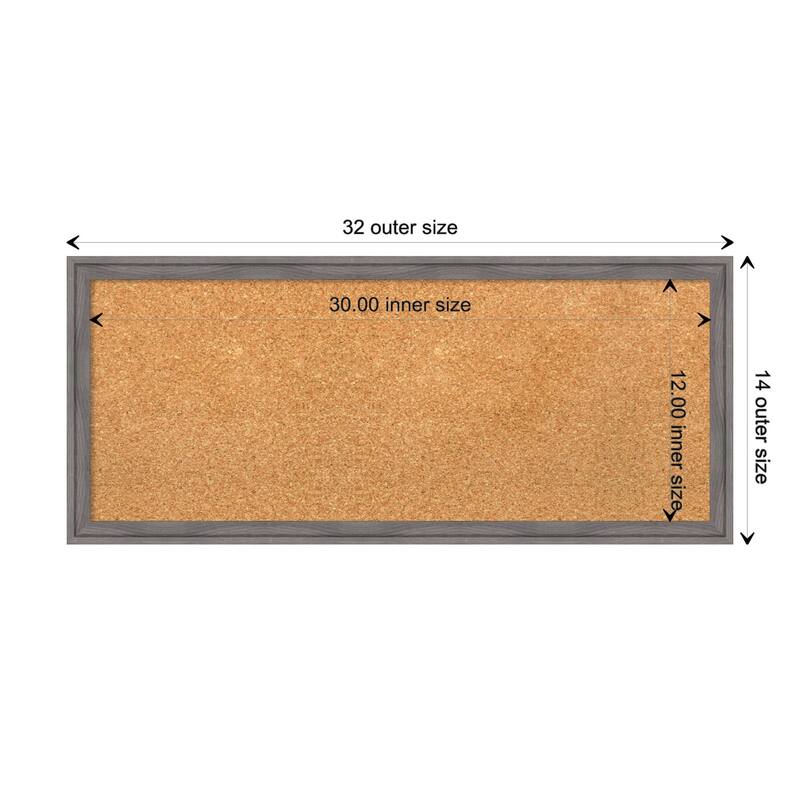 FlorenceFramed Natural Corkboard Bulletin Board - Florence Grey - Board Size 30x12