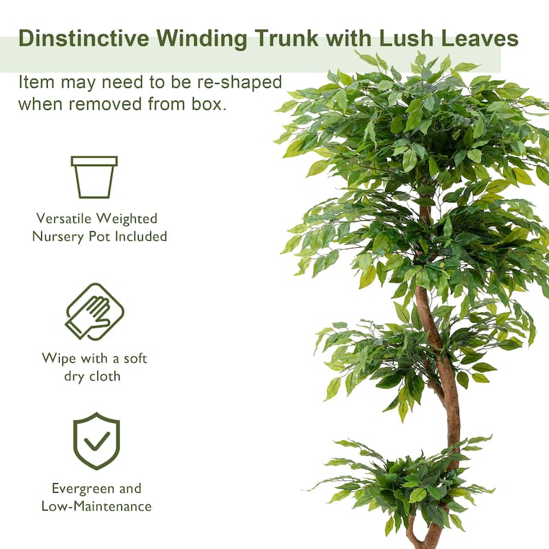 Glitzhome 5ft 61"H Ficus Tree Real Touch Artificial Plant in Pot - 23.5"D x 61"H