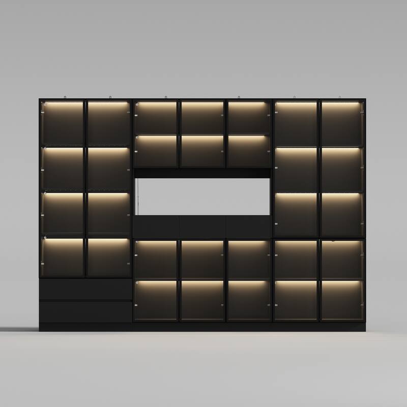 Tall Modular Display Storage Cabinet Bookcase w/Light Home Office
