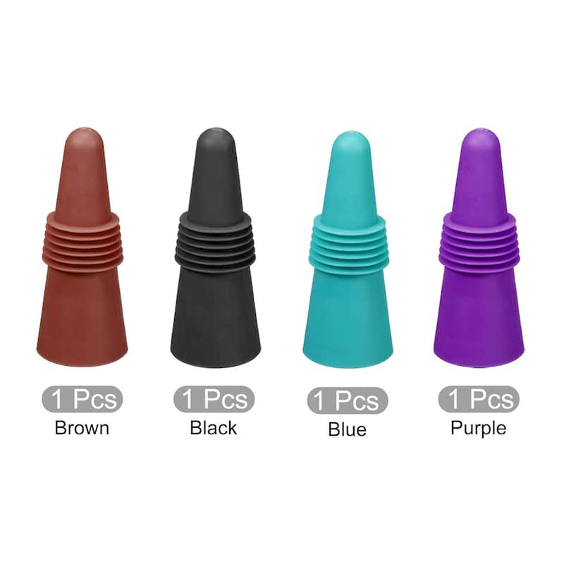 4Pcs Wine Stoppers, Silicone Beverage Bottle Sealer Caps Reusable Cover 4 Colors - Brown, Purple, Blue, Black