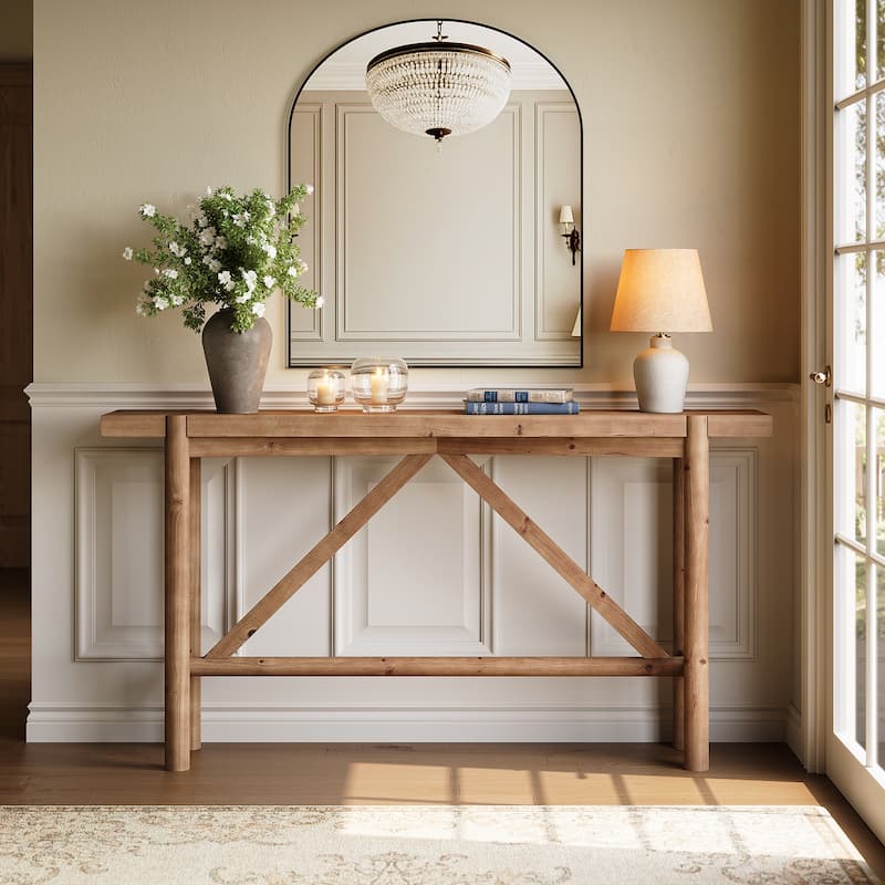 63" Long Solid Wood Console Table, Farmhouse Sofa Table for Entryway