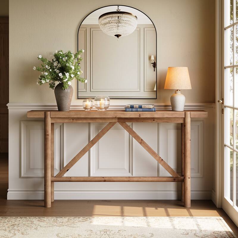 63" Solid Wood Console Sofa Table for Entryway, Living Room, Hallway