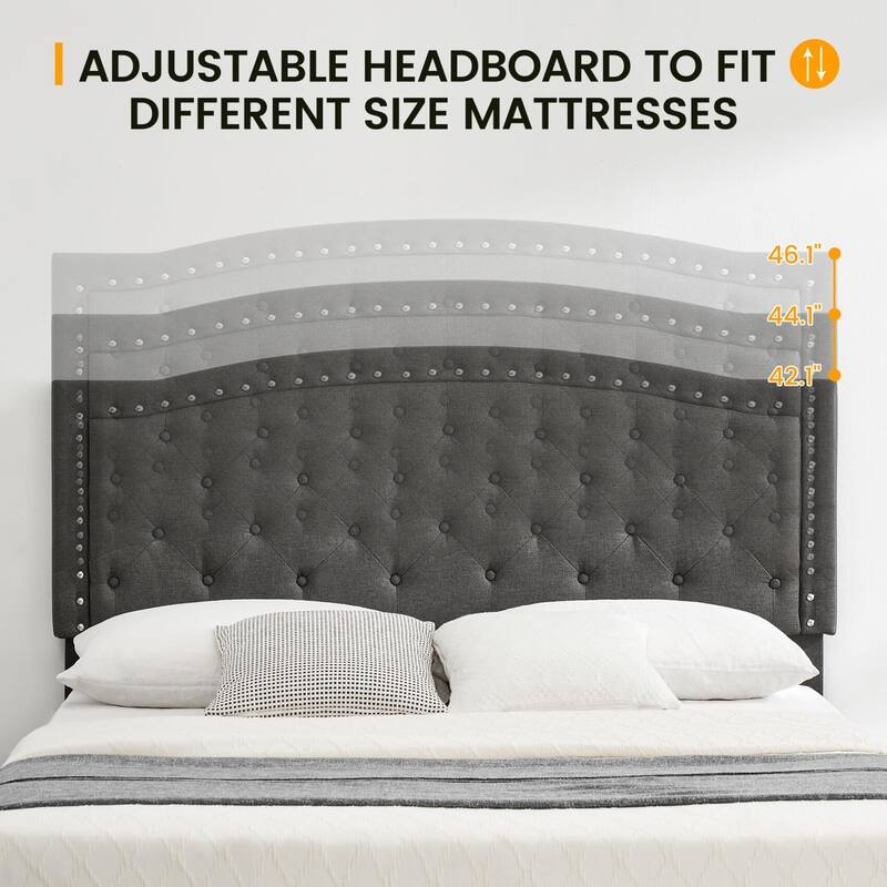 Full Size Bed Frame with Adjustable Headboard