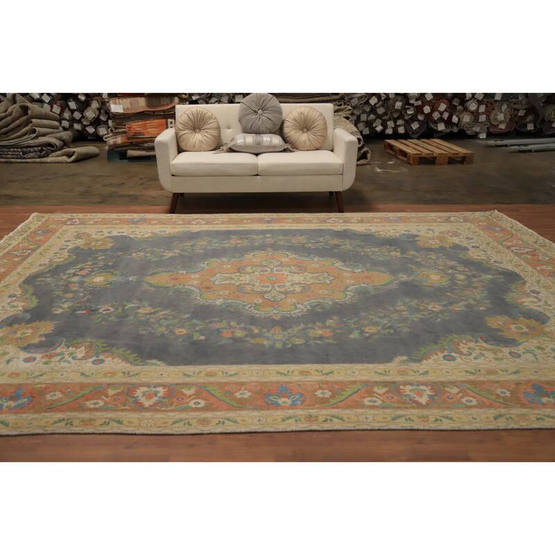 Hand Knotted Oriental 100% Wool Carpet Traditional Floral Greys & Charcoal Tabriz Area Rug - 12' 10'' X 9' 5''