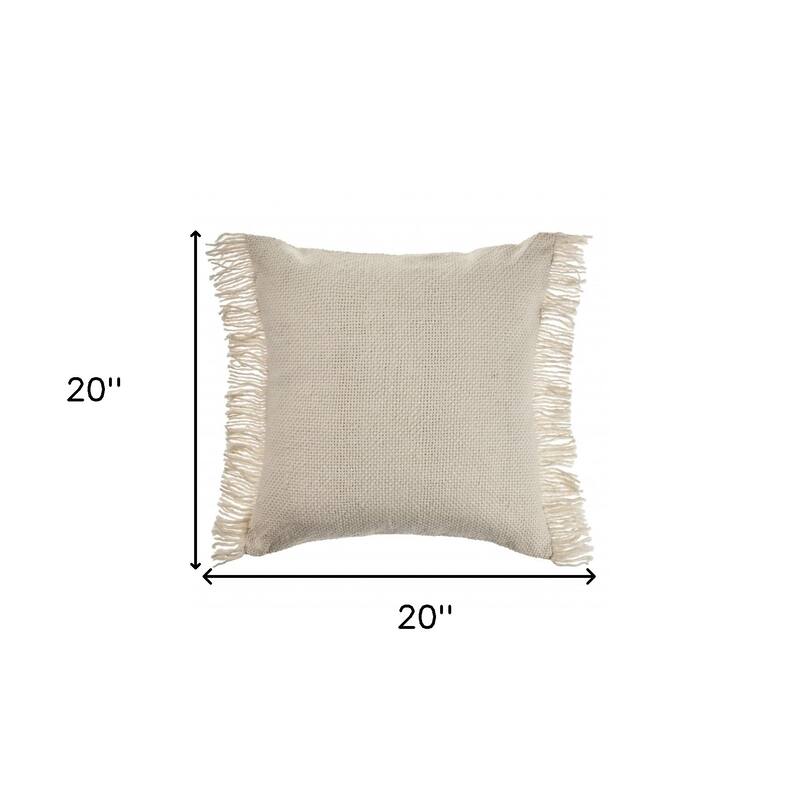 HomeRoots 20" X 20" Ivory And White 100% Cotton Zippered Pillow