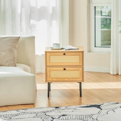CO-Z Boho Wicker Rattan Nightstand Bedside Table