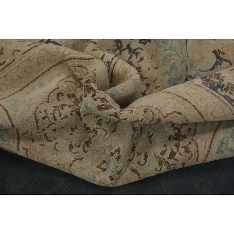 Hand Knotted Oriental 100% Wool Carpet Traditional Medallion Greys & Charcoal Kerman Area Rug - 12' 4'' X 9' 8''