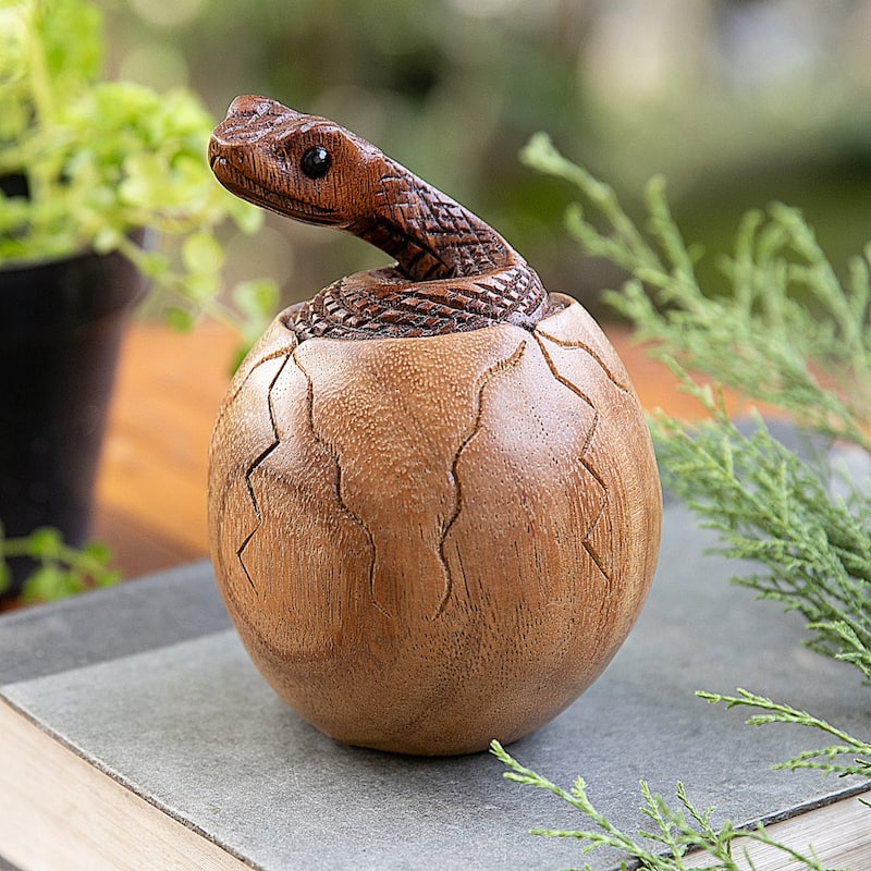 Novica Handmade The Baby Cobra Wood Sculpture