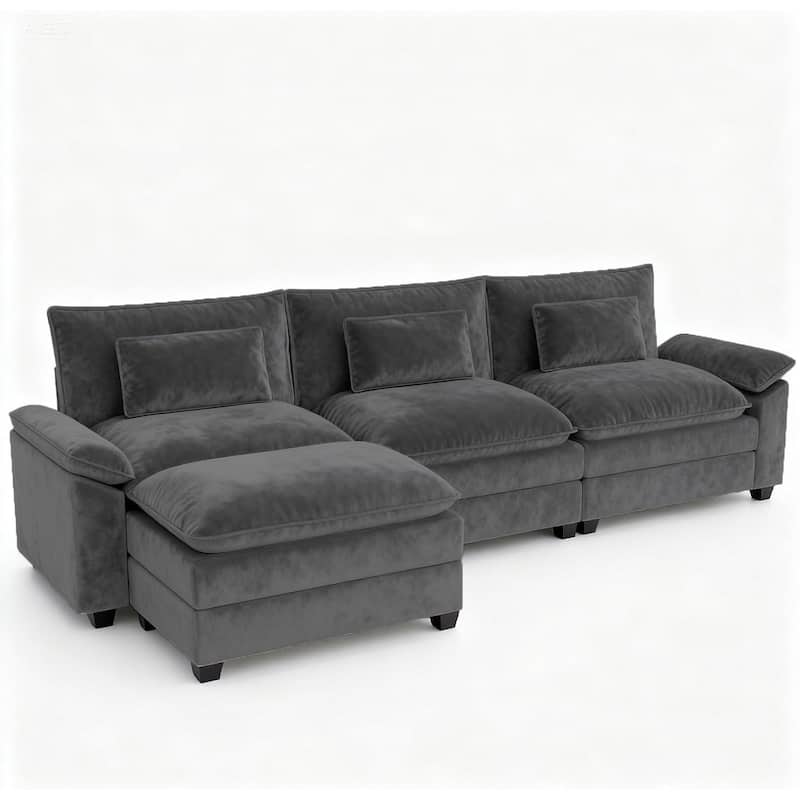 Kullavik Cloud Chenille L-Shaped Sofa, Modular Sectional Sofa with Ottoman, Throw Pillows and Double Layered Cushion