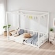 preview thumbnail 6 of 8, Twin Rubber Wood Canopy Floor Bed with Fence Guardrails, Minimalist Design and Safe Play Space White